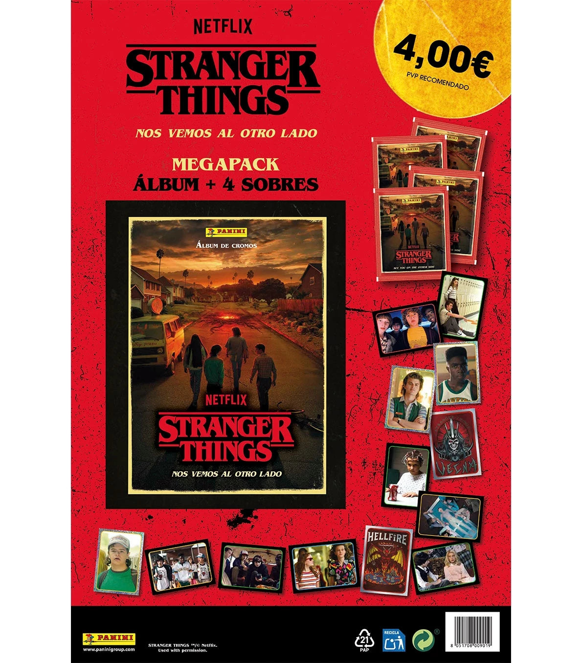 Stranger Things Cartón (Álbum + 4 Sobres)- Panini Cromos